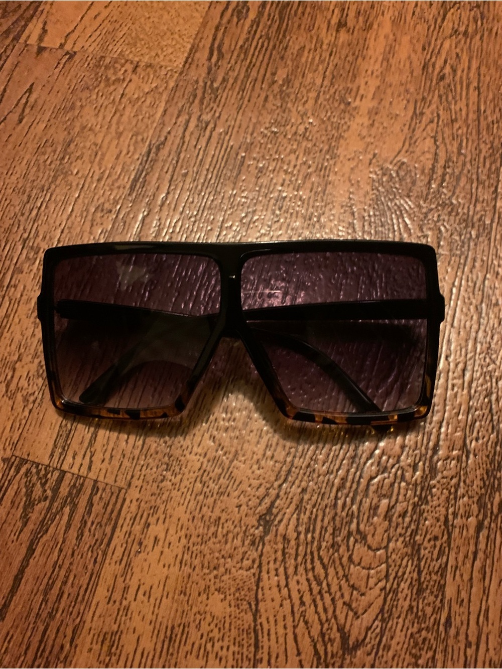 Oversized Square Shield Sunglasses in Black with Tortoiseshell Accents